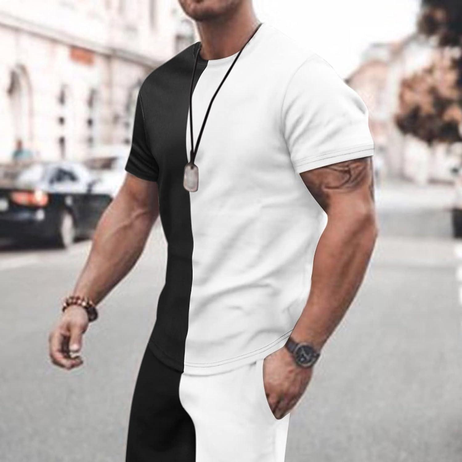 Mens Summer Tracksuit 2 Piece Outfits Print Short Sleeve T-Shirts and  Shorts Jogging Sets Men Athletic Sportswear 