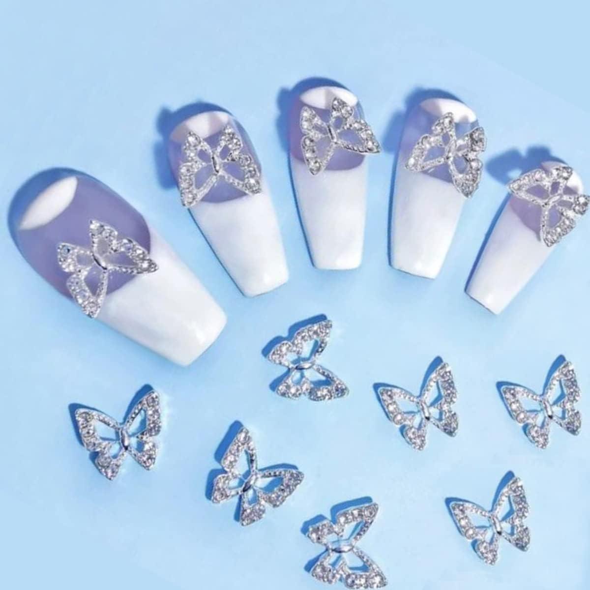 20Pcs Shiny Alloy Butterfly Nail Charms Crystal Butterfly Nail Rhinestones  3D Nail Charms for Acrylic Nails Gold Silver Butterflies Nail Gems Nail  Jewels for Women Girls Nails DIY Manicure Decoration A-1