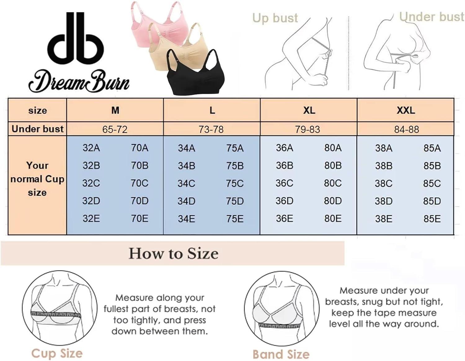 Dreamburn Maternity Nursing Bra Wireless Seamless Comfortable Breastfeeding  Bras 4 Rows Adjust Hook with Removable Spill Prevention Pads Add Extenders  XXL Black+biege+pink Style1