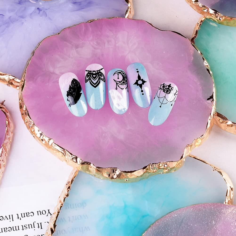 Golden Edge Resin Nail Art Palettes with Diamond Base Nail Mixing Palette  Polish Color Mixing Plate Nail Holder Display Cosmetic Makeup Palette Tray