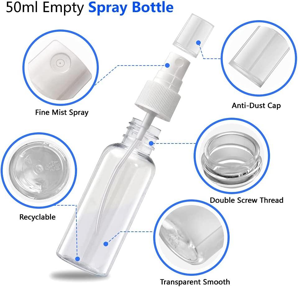 Spray Bottles, 2oz/50ml Clear Empty Fine Mist Plastic Mini Travel Bottle  Set, Small Refillable Liquid Containers with 2pcs Funnels and 24pcs Labels  (6