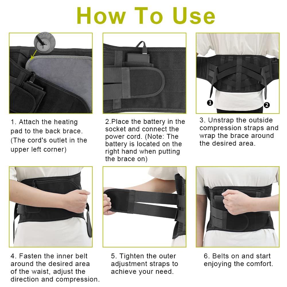 HONGJING Heating Back Brace for Lower Back Pain Relief Heated Back Support  Belt Operated by 5000mAh Rechargeable Battery 3 Heat Levels Adjustable (XL)  Black X-Large