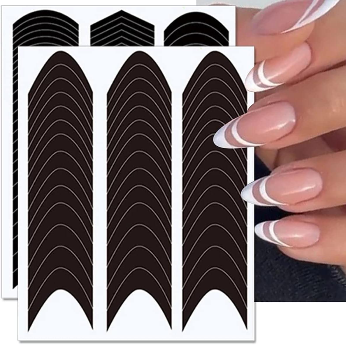 6 Pcs French Manicure Edge Auxiliary Nail Sticker- Wavy Line 3D Self  -Adhesive DIY Template Nail Art Accessories for Designer Nail  Decoration,French