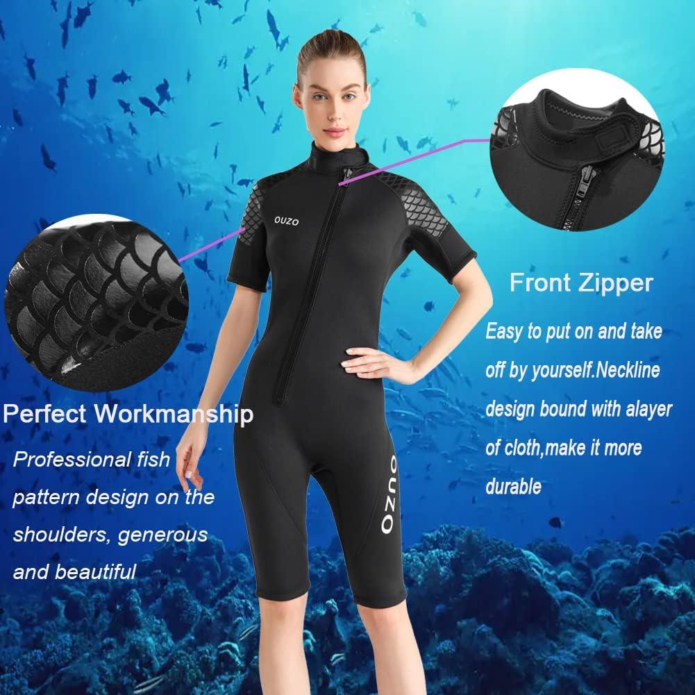Mens Wetsuit Women Adult Shorty 2MM Neoprene Wet Suit Diving Scuba Surfing  Suits, One Piece Short Sleeve Thermal Wetsuits Back Zip Swimsuit for  Snorkeling Kayaking Swimming Aerobics Water Sports Large 2MM Women