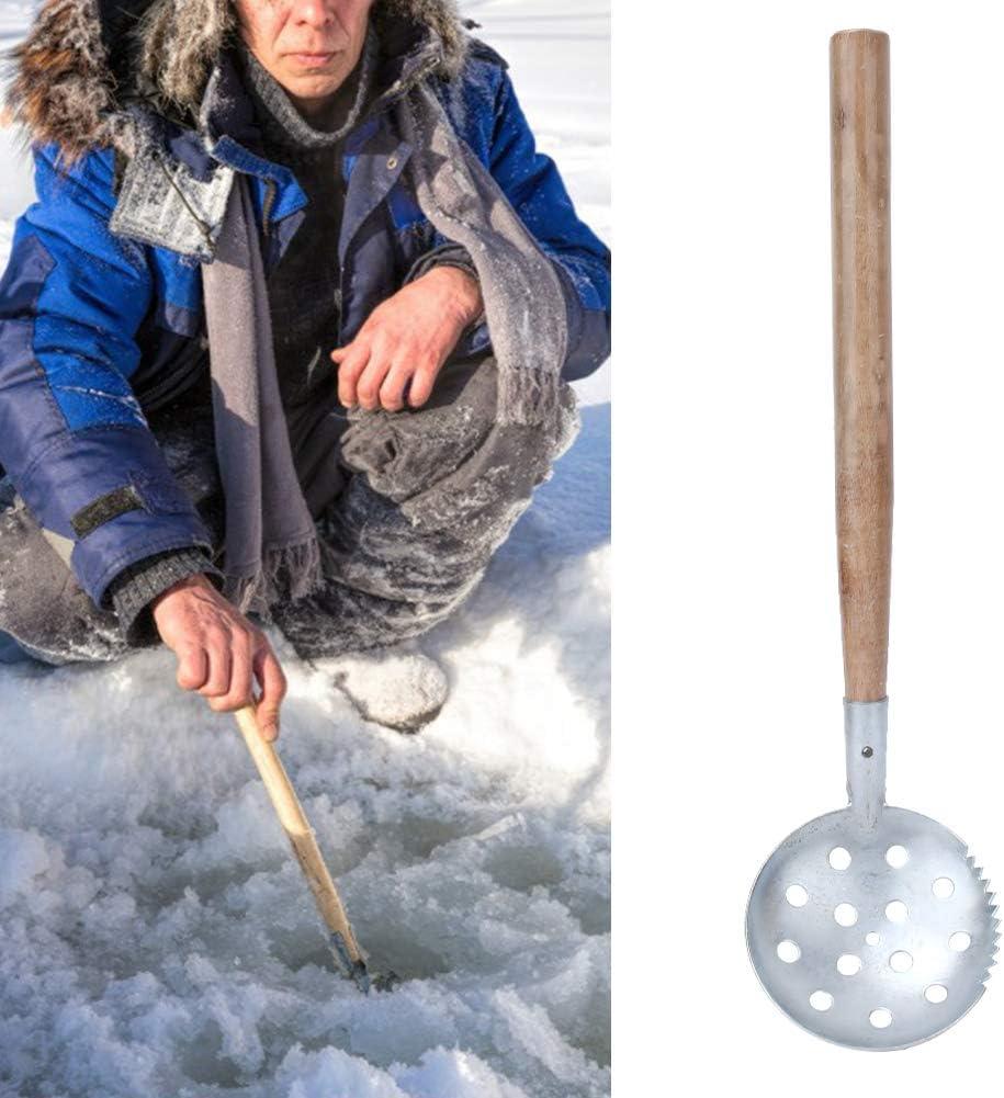Alomejor 2 Pcs Ice Fishing Scoop Scoop Skimmer Ice Slush Scoop with Wood  Handle Winter Outdoor Fishing Shovel Ice Tools,Metal Wood Design