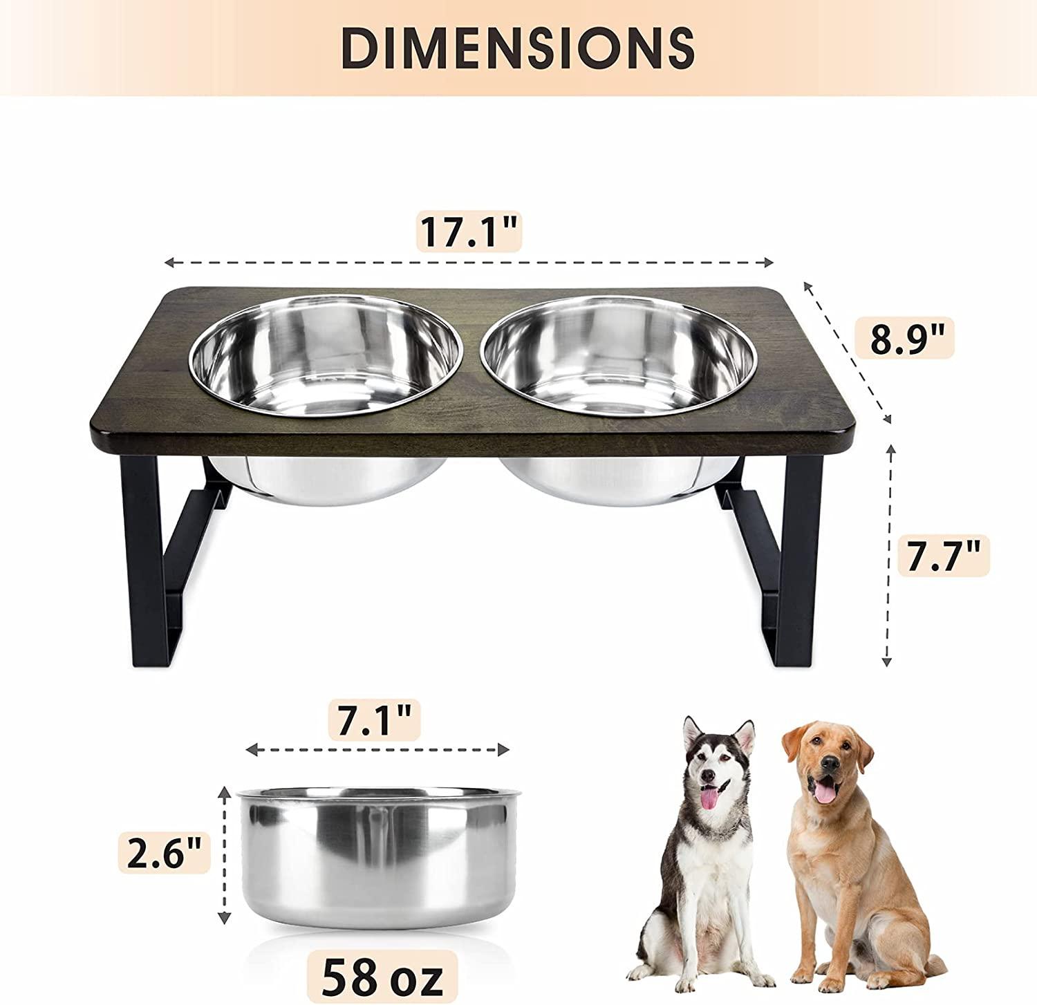 Elevated Dog Bowls Small Size Dogs, Wood Raised Dog Cat Bowl Stand with 2  Stainless Steel Dog Bowls, Dog Food Bowl and Dog Water Bowl Non-Slip Feet