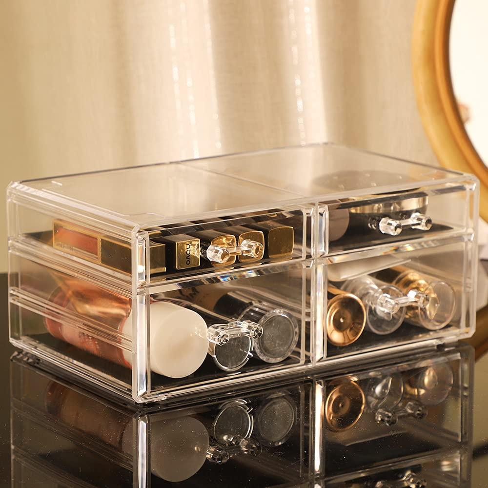Cq acrylic Clear Makeup Organizer And Storage Stackable Skin Care Cosmetic  Display Case With 4 Drawers Make up Stands For Jewelry Hair Accessories
