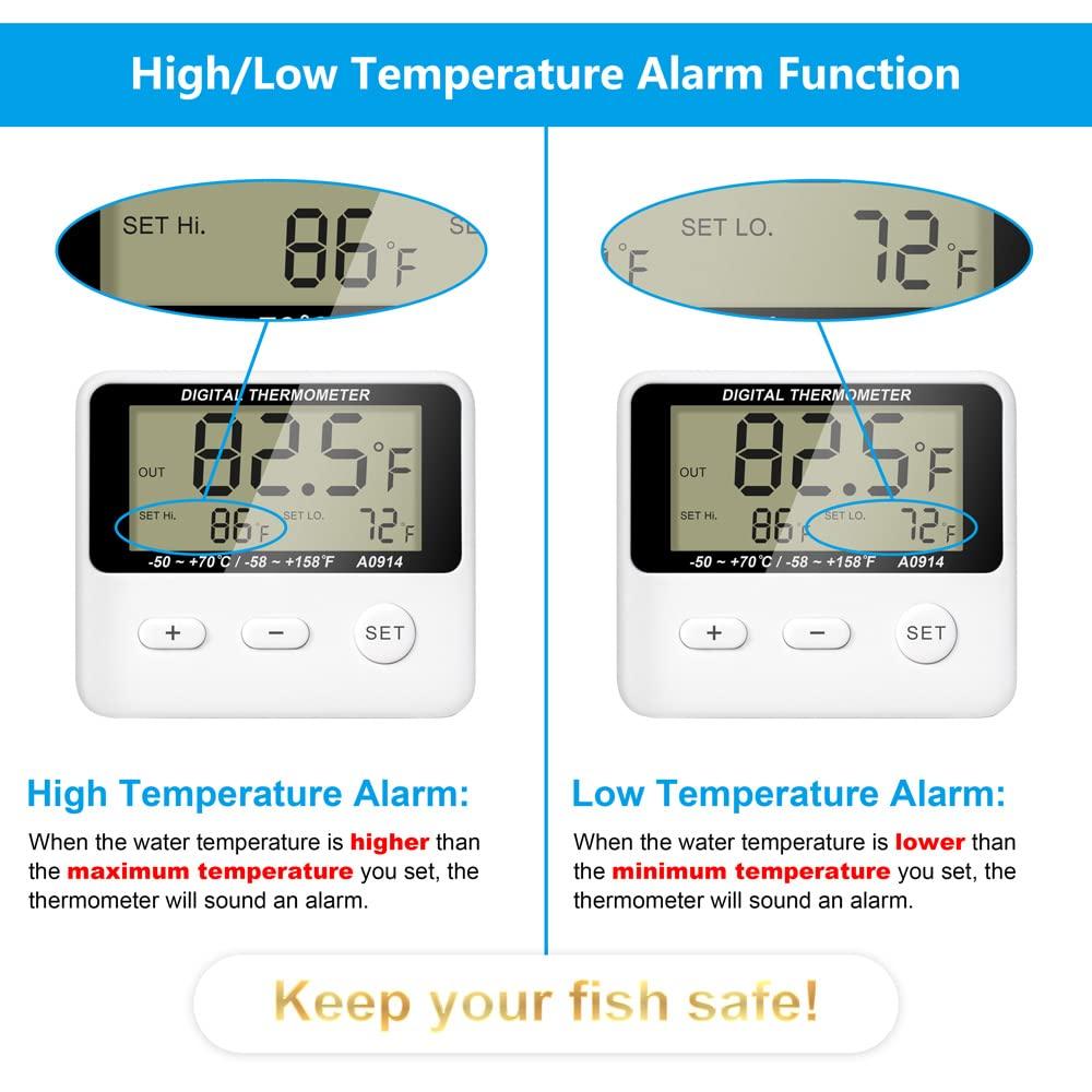DaToo Aquarium Thermometer Digital Fish Tank Thermometer Accurate Water  Terrarium Thermometer with High/Low Temperature Alarm