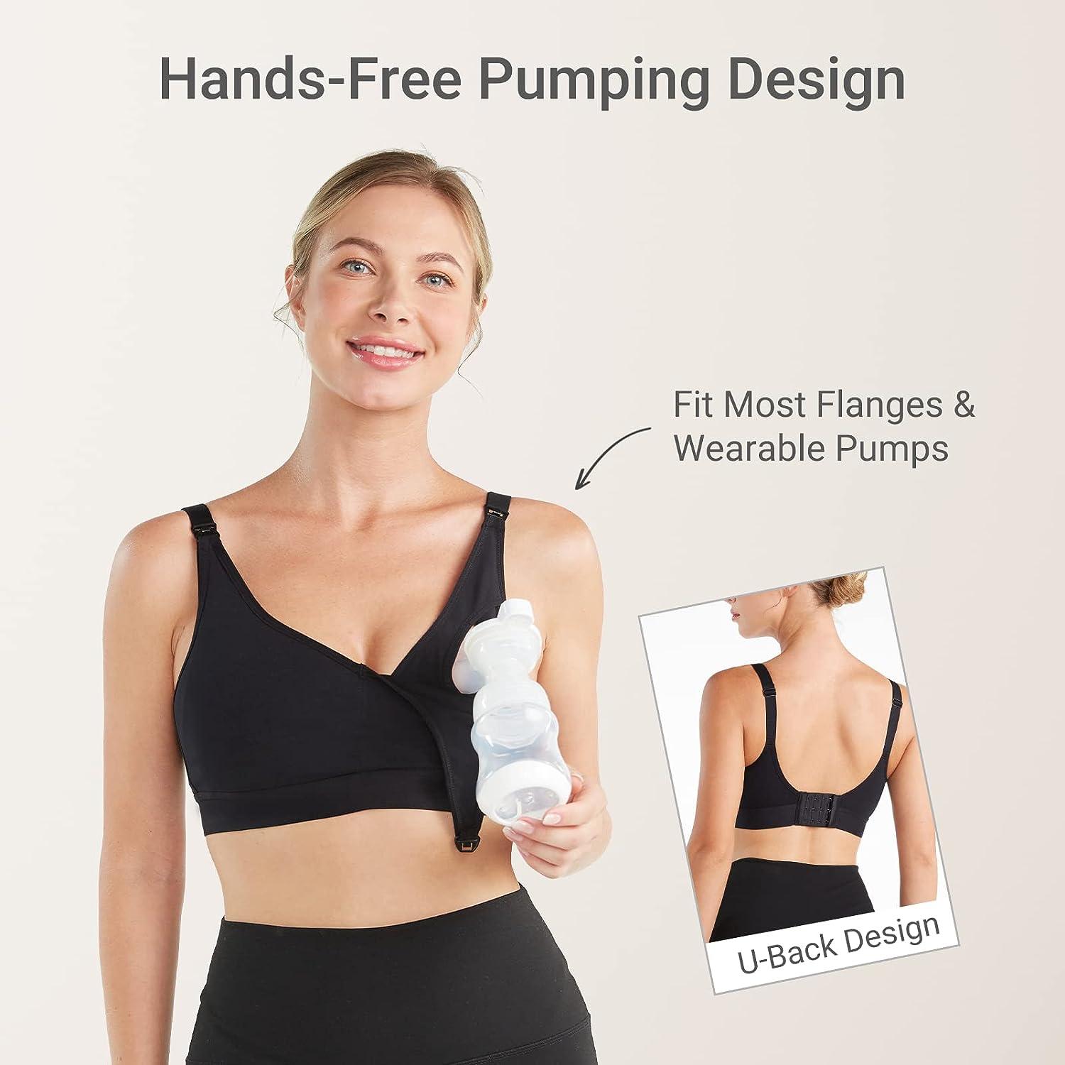 Momcozy Lycra Pumping Bra Hands Free with Fixed Padding for Good Shaping,  Comfortable Support Pumping and Nursing Bra in One, Seamless Maternity