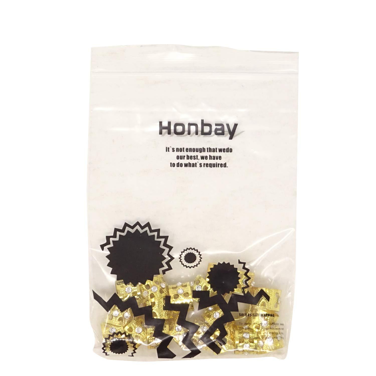 Honbay 20PCS Gold Rhinestone Hair Rings Dreadlocks Beads Braid Hair Cuffs  Braiding Hair Jewelry (Heart Hollow Out)