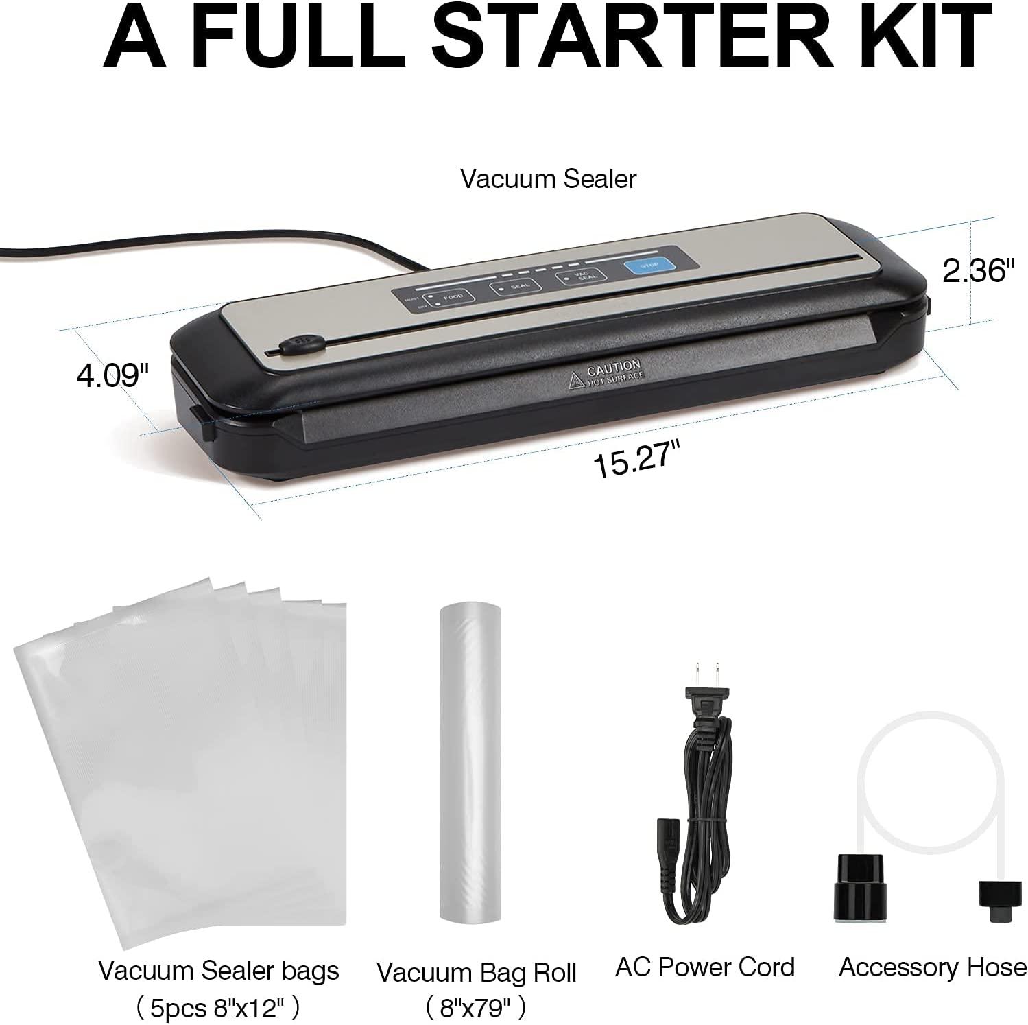 Inkbird Vacuum Sealer Machine Start Kit Including 55 Count 8x12 Bags &  8*79' Vacuum Sealer Roll,with Built-in Cutter, Dry & Moist Sealing Modes  for