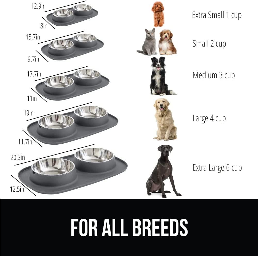 Dog Or Cat Food Bowls With Gorilla Grip Mat.