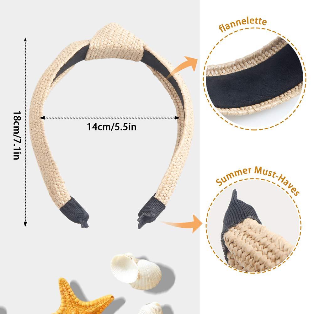 Hogoo 3 Pcs Straw Headband Lafite Knotted Headbands Fashion Knot Head Bands  Twist Hair Hoop Wide Hairbands Hair Accessories for Women and Girls Beach
