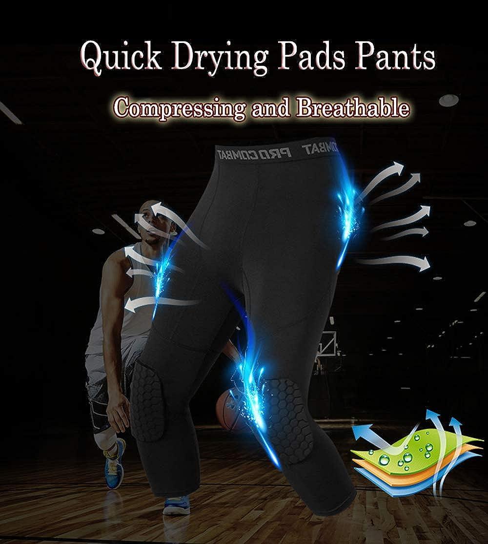 Unlimit Basketball Pants with Knee Pads, Black Knee Pads Compression Pants,  3/4 Capri Leggings Medium