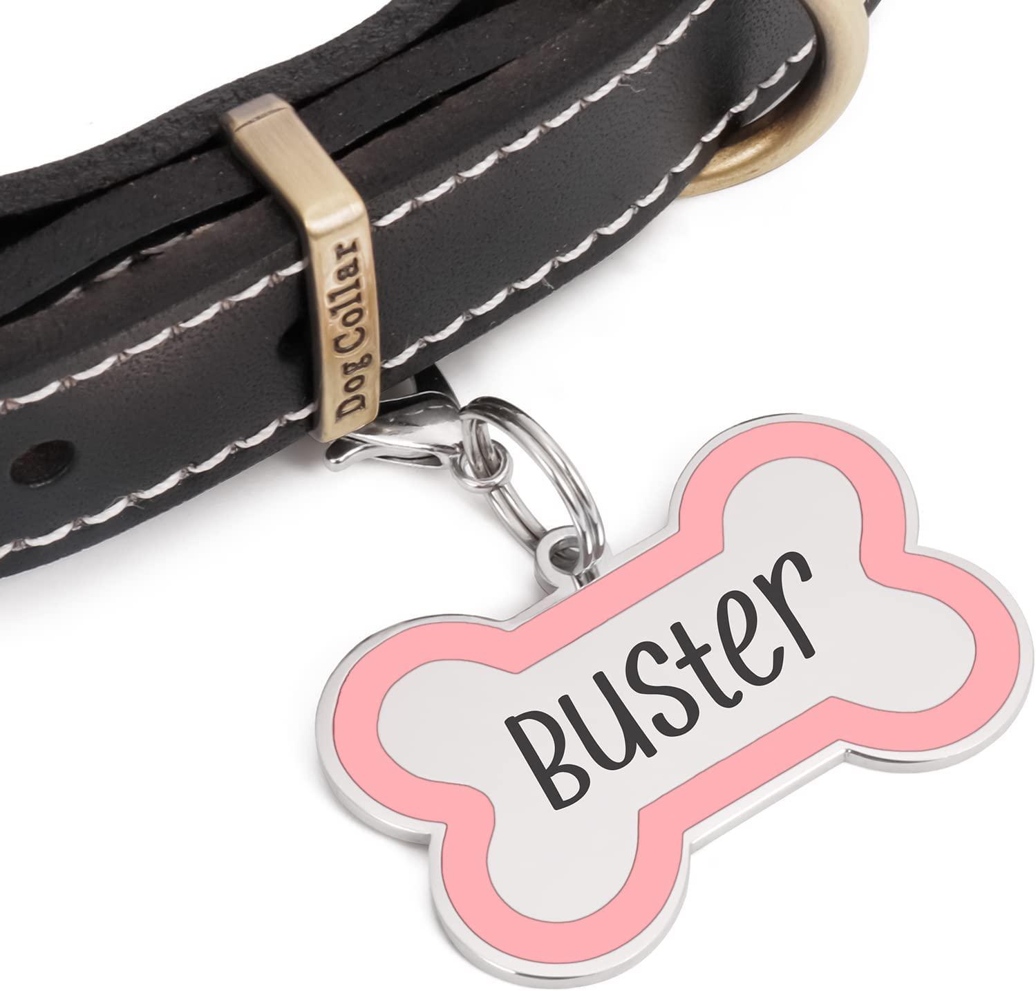 Real Leather Personalised Dog Collar Custom Pet ID Name Tag