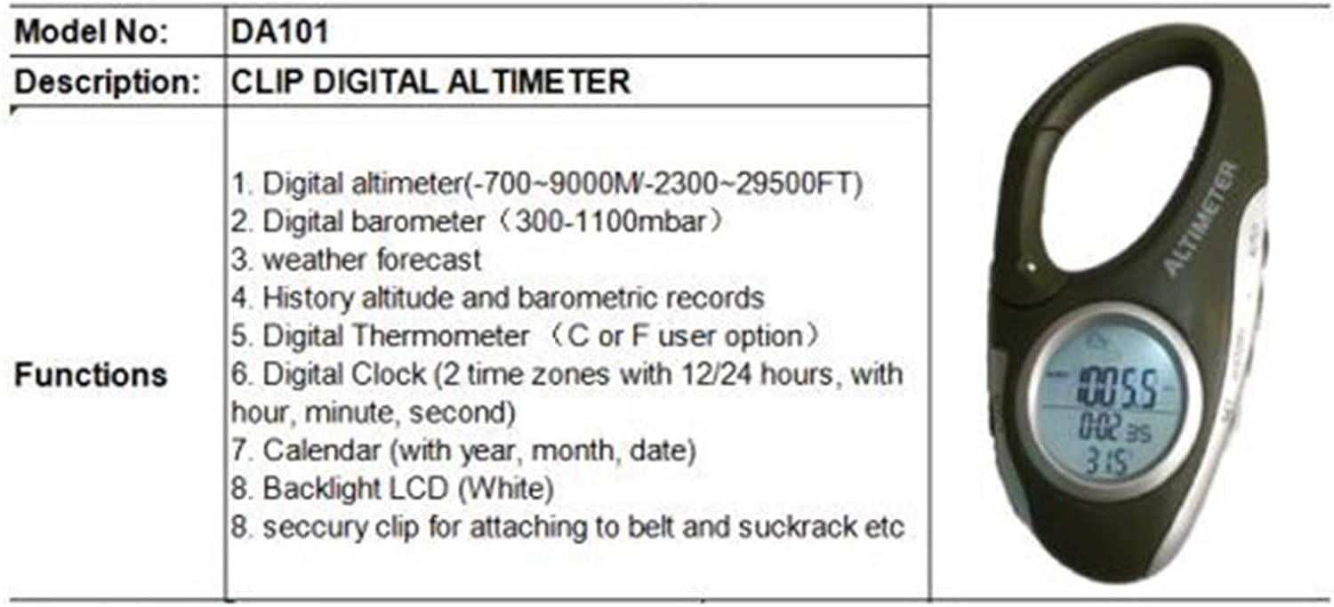 Digital Altimeter, 8 In 1 Handheld Electronic Altitude Gauge Thermometer  Barometer Carabiner Altimeter For Fishing