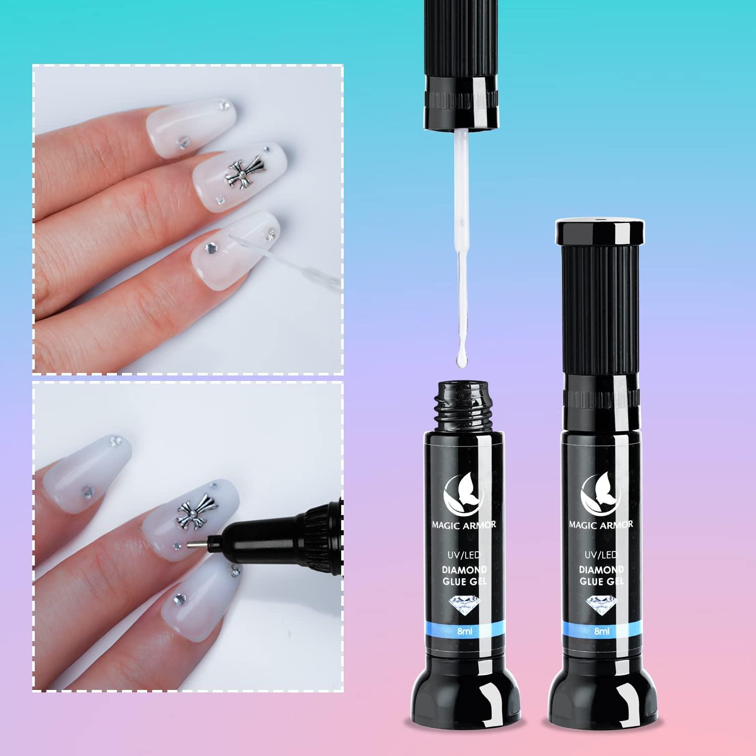 2pcs Nail Rhinestone Glue Gel with Brush & Nail Glue Precision Pen tip Led  Curing Needed Super Strong Adhesive Nail Art Glue Gel for Press on Nails  Gem Jewelry Diamond Beads Stone