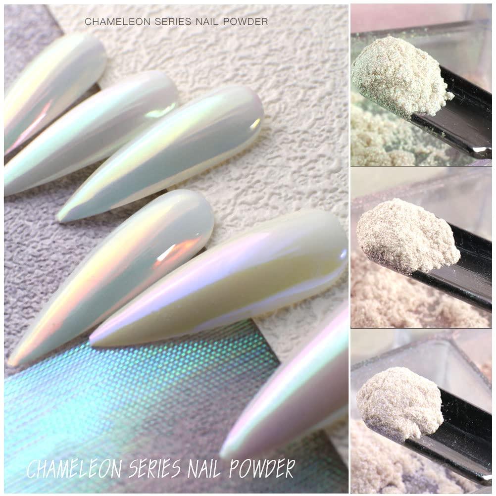 7 Colors White Pearl Chrome Nail Powder Aurora Metallic Nail Powder  Holographic Mirror Effect Chrome Powder Iridescent Shell Powder Glitter  Nail Art Pigment Manicure Powder for Nails (White Pearl)