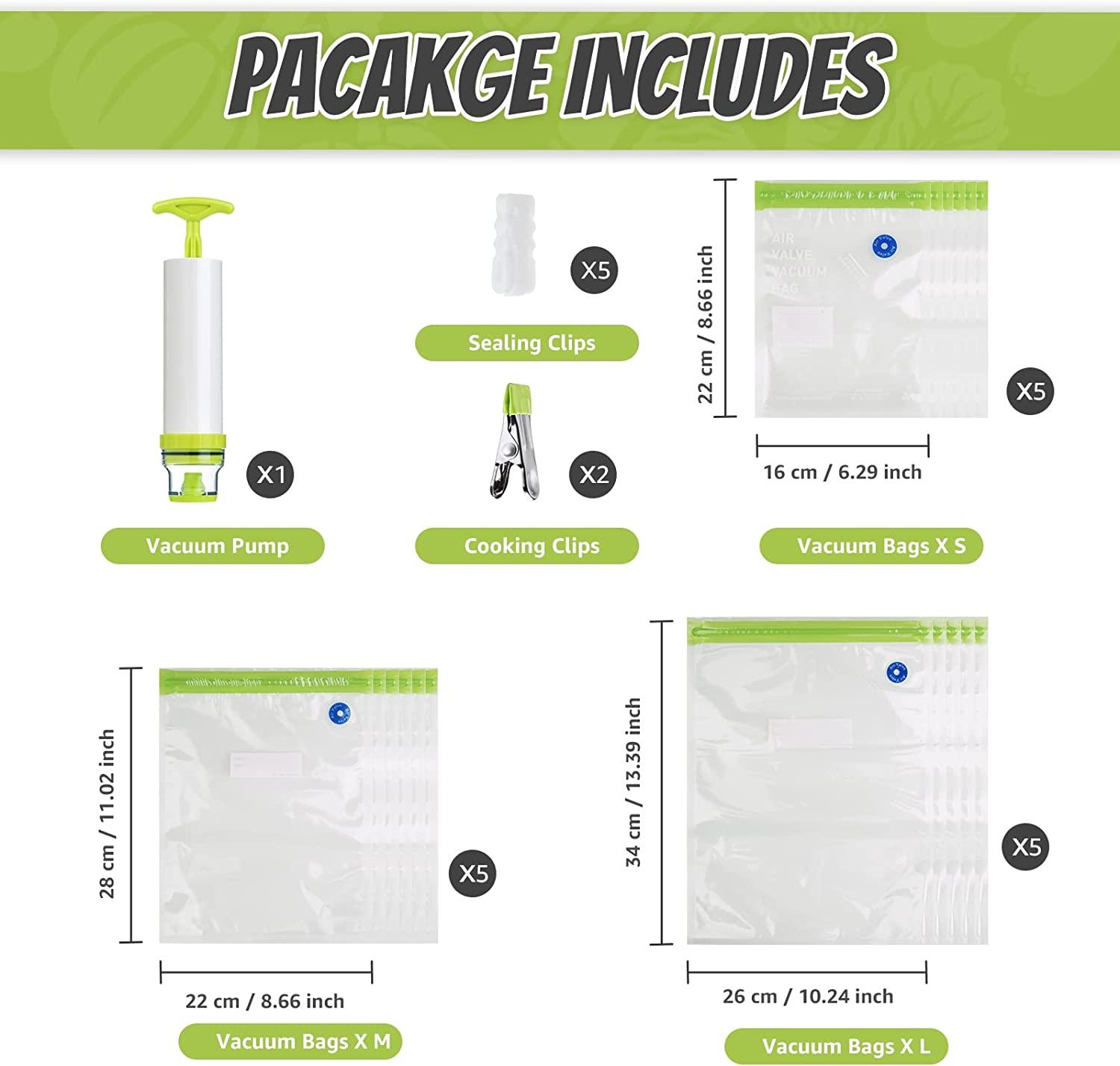 Sous Vide Bags with Pump 30count Pint,Quart,Gallon Reusable Bags