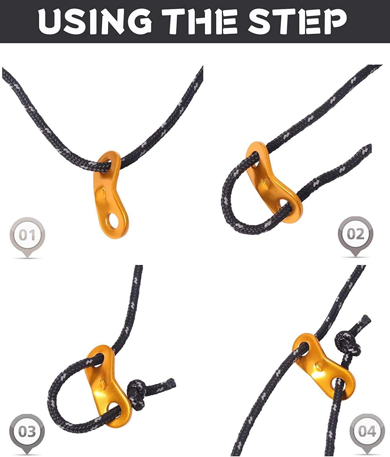 Tent Rope Reflective Guy Line Tensioner Hiking Cord Outdoor Guy Line  Adjusters Awning Carabiner 4m and 4mm diameter - Outdoors BD