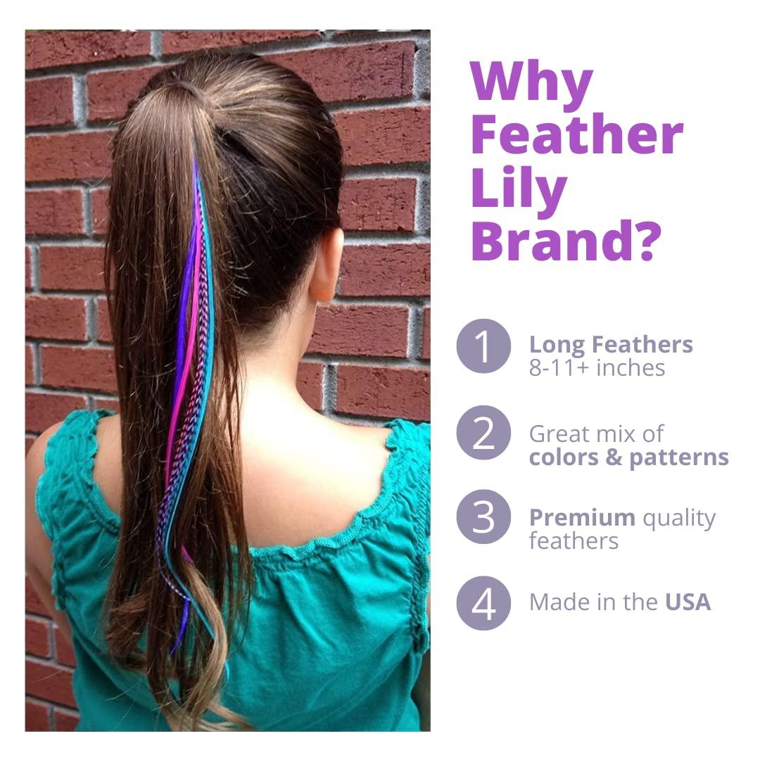 Hair Feathers Extension Kit, 100% Real Rooster Feathers, Long Feather Hair  Extensions in Pink, Purple, and Blue by Feather Lily