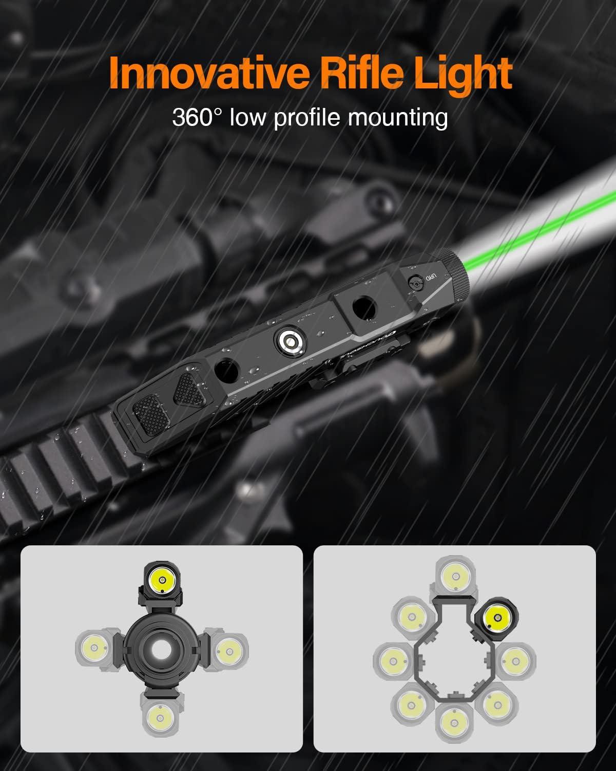 TOUGHSOUL Tactical Flashlight Green Laser Sight Combo, 1450 Lumen Picatinny  Rail MLOK Mounted Rechargeable Rifle Flashlight
