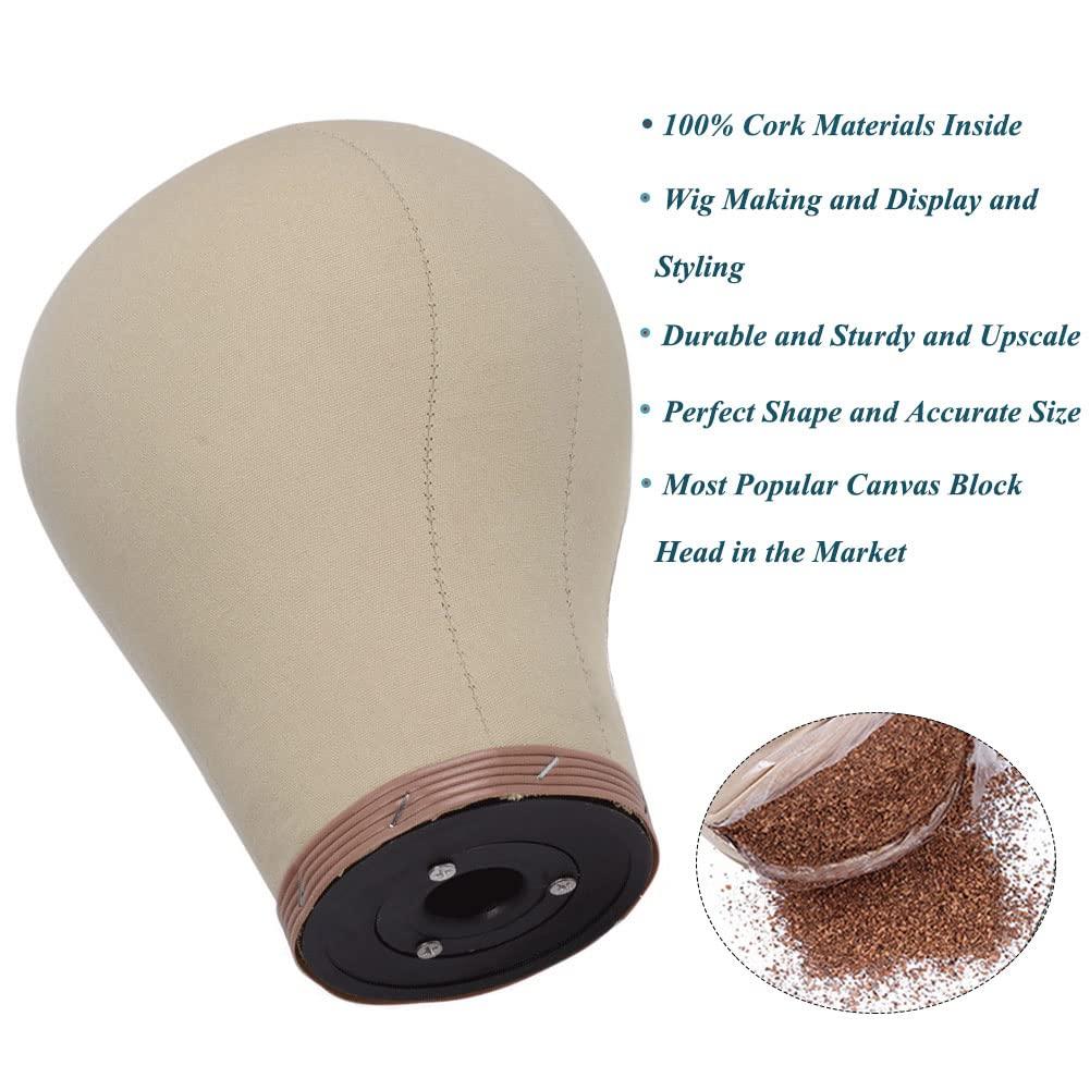 Canvas Wig Head Stand with Mannequin Head 23 inch Canvas Head for Wigs  Making Kit Supplies Cork Canvas Block Manikin Head for Wig Styling Wig  Holder