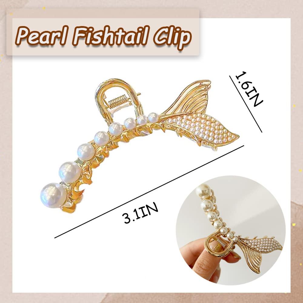 Metal Gold Fishtail Pearl Hair Claw Clips Strong Hold Hair Jaw Clips  Nonslip Threaded Gold Clamp Clips for Thick Hair or Thin Hair Clips Fashion  Hair