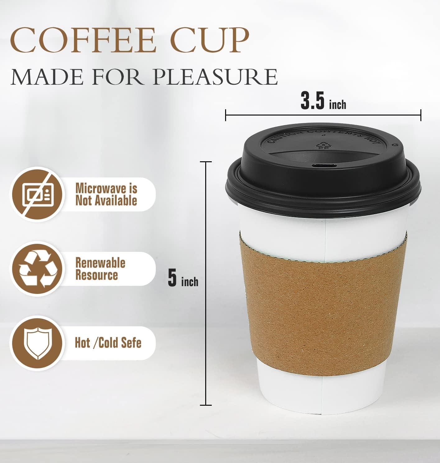 8 oz. Disposable White Paper Cups Coffee Cups with Lids 100 set