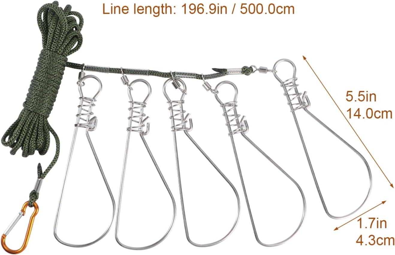 OXDFNZU Fishing Stringer Live Fish Lock, Stainless Steel Fish Stringer Clip, Big Fish Wire Rope Cable with Float and Plastic Handle, Fishing Holder