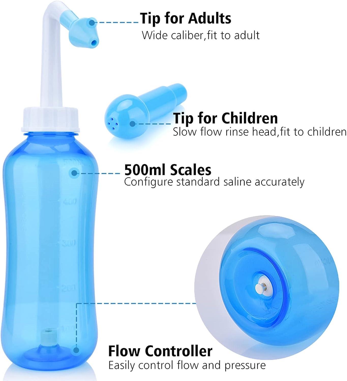 500ML Nasal Flush Kit Neti Pot Sinus Rinse Nose Wash-Bottle Irrigator  Saline