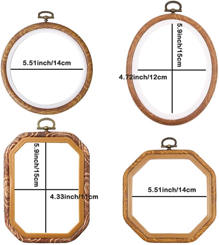 4 Pack Embroidery Hoop Ring, Imitated Wood Display Frame Circle and Oval Embroid