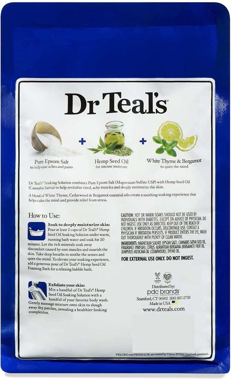 Dr Teal S Pure Epsom Salt Soaking Solution Hemp Seed Oil 3 Lbs 1 36 Kg Bundle With Dr Teal S Foaming Bath With Pure Epsom Salt Hemp Seed Oil 34 Fl Oz 1000 Ml