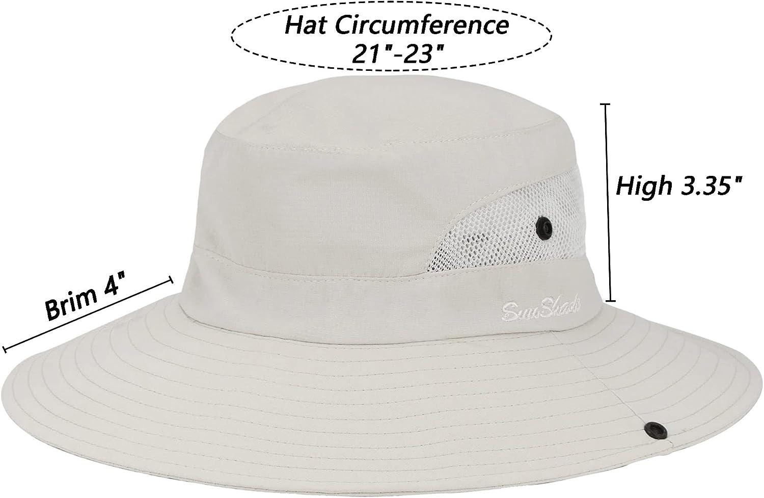 Womens Summer Sun-Hat Outdoor UV Protection Fishing Hat Wide Brim Foldable- Beach-Bucket-Hat with Ponytail-Hole Beige