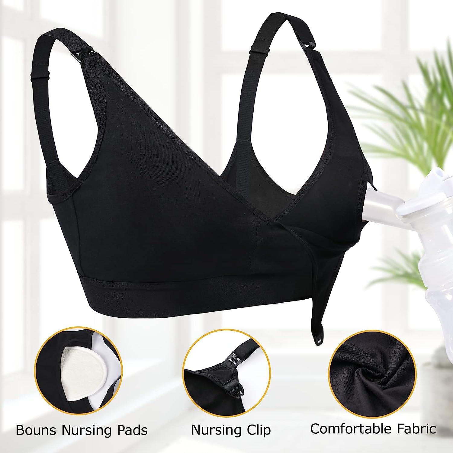Momcozy Seamless Pumping Bra Hands Free, Jelly Strip Pumping & Nursing Bra  in One, Wirefree Comfort Wearable Breast Pump Bra Black at  Women's  Clothing store