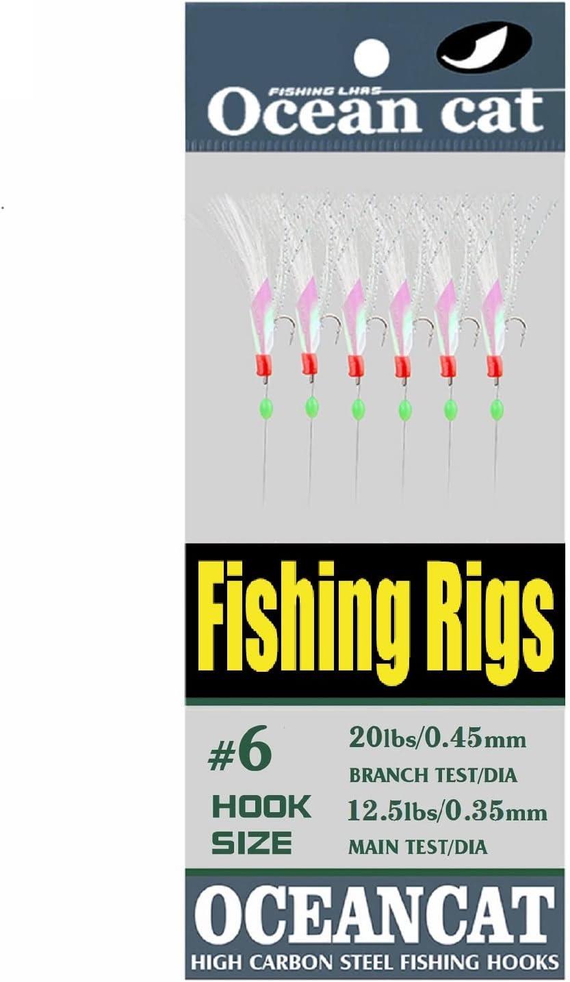 5/10/25/50/100 Packs Fishing Rigs 6 Hook/Set Rainbow Skin Silk String Hook  Fishing Lure Saltwater Freshwater Bait Rig Tackle 5#6#7#8#9#10# (5#-50 Pack