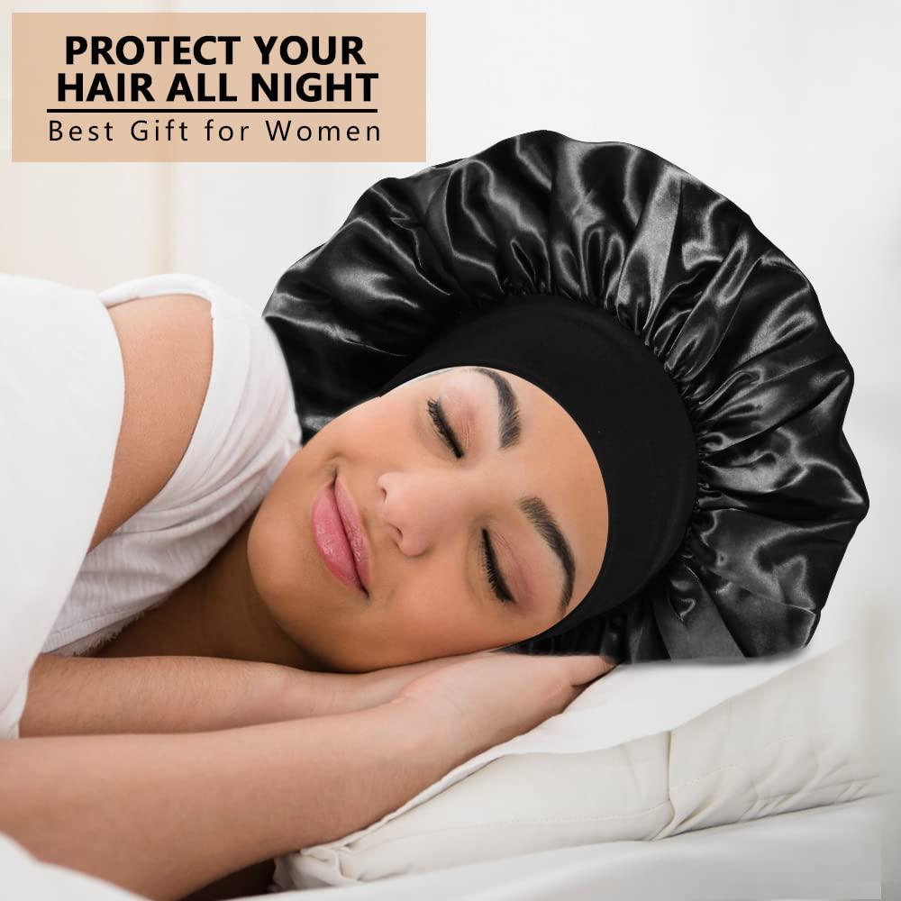  3PCS Extra Large Satin Bonnets for Black Women, Hair Bonnets  for Sleeping Braids Curly Hair, A : Beauty & Personal Care