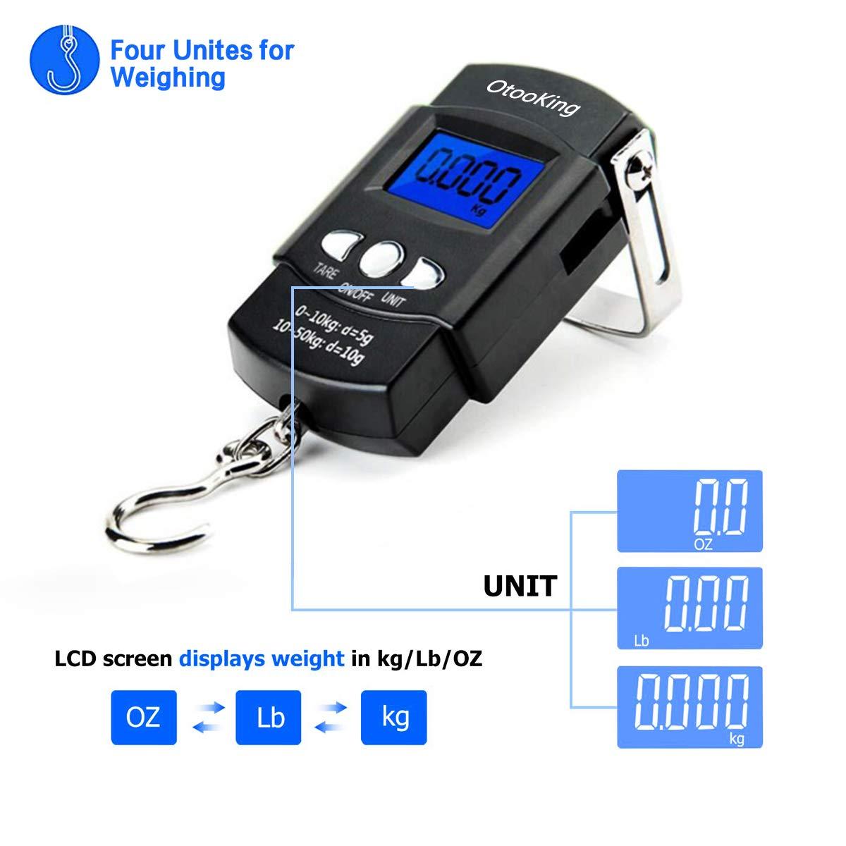 Digital Fish Scale fishing weights Scale, hanging scale digital weight  Backlight LCD Display 110lb/50kg Electronic Balance Digital Fishing Postal  Hanging Hook Scale with Measuring Tape 2AAA Batteries