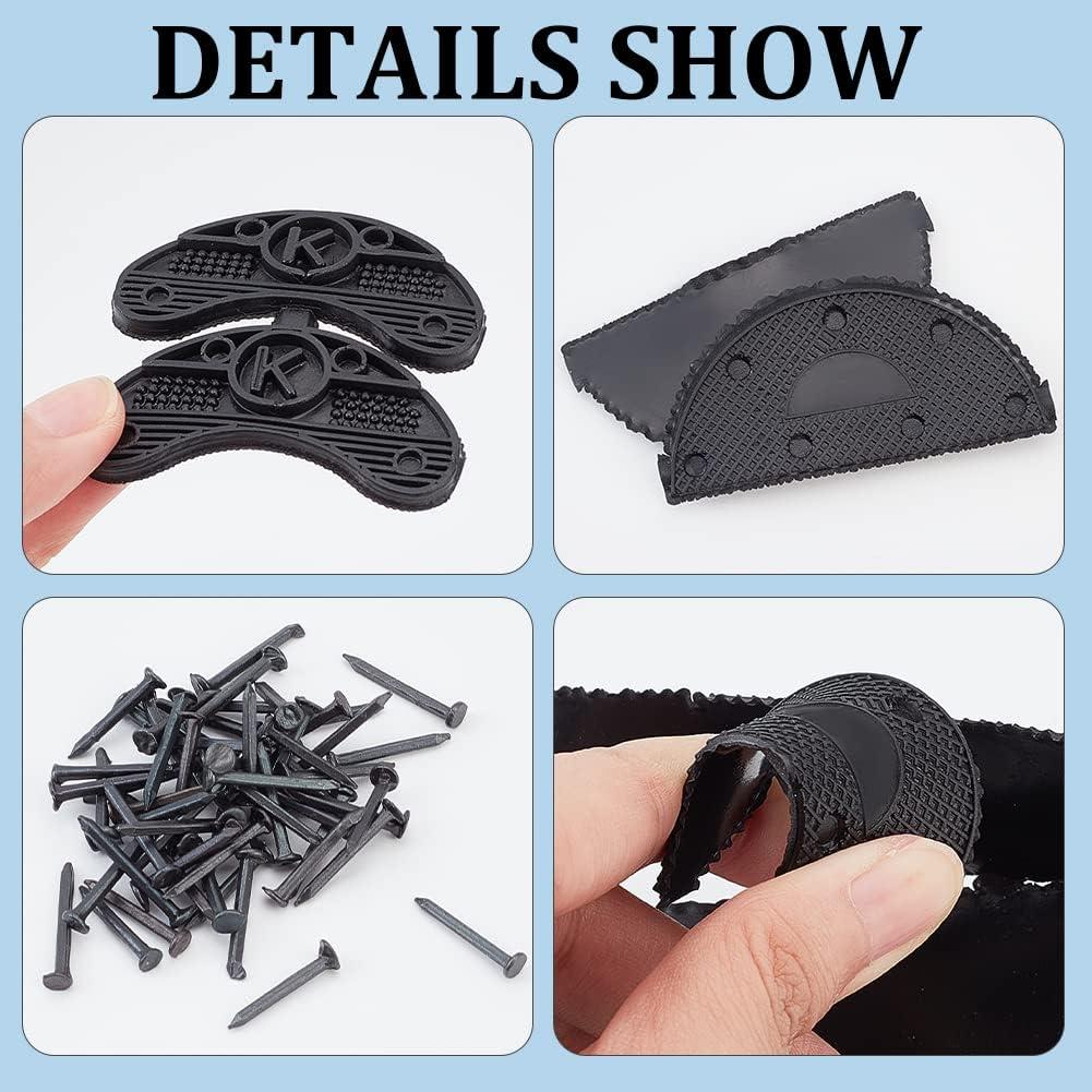 AHANDMAKER 60 Pcs Heel Plates Rubber Shoe Heel Taps Black Shoe Sole Heel Shoes  Repair Pads Replacement Shoe Repair Kit with Iron Nails for Boots High  Heels Shoes