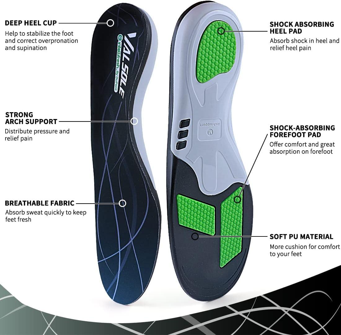 VALSOLE Heavy Duty Support Pain Relief Orthotics - 220+ lbs Plantar  Fasciitis High Arch Support Insoles for Men Women, Flat Feet Orthotic  Insert, Work