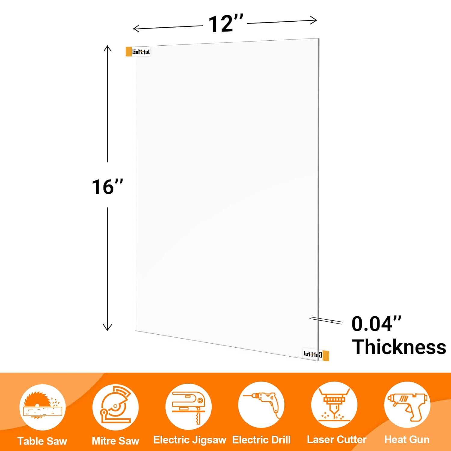 Gartful Clear Acrylic Sheets 1/25 inch Thick 12 x 16 Plexiglass Sheet  with Protective Film Transparent Plastic Panels for Picture Frame Glass  Replacement DIY Projects Signs Craft Pack of 10 12 x