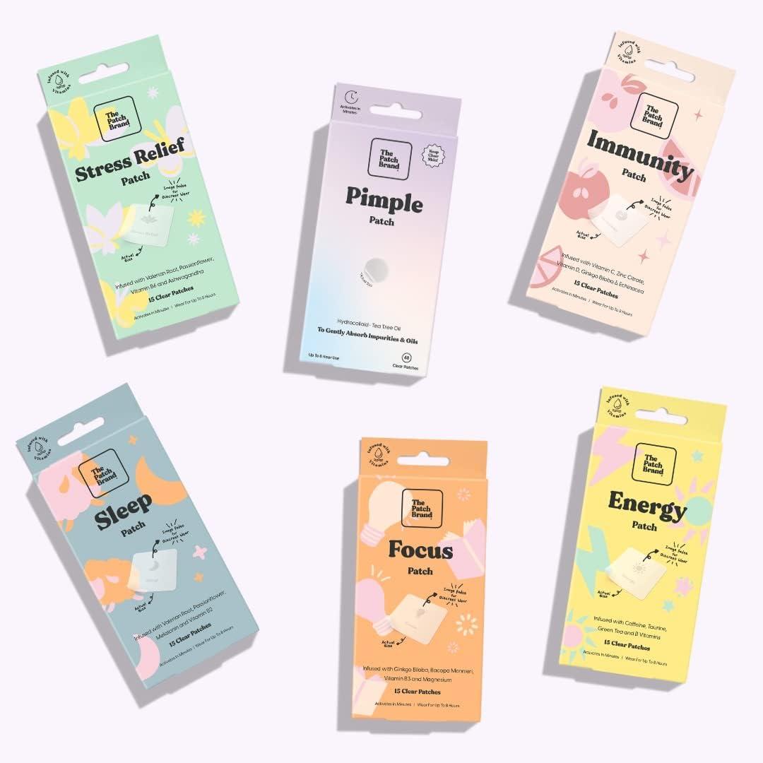 The Patch Brand Variety Pack | Supports Wellness with 5 Different Functions  | All Natural Vitamins & Mineral Patch Plant Based and Cruelty Free Water