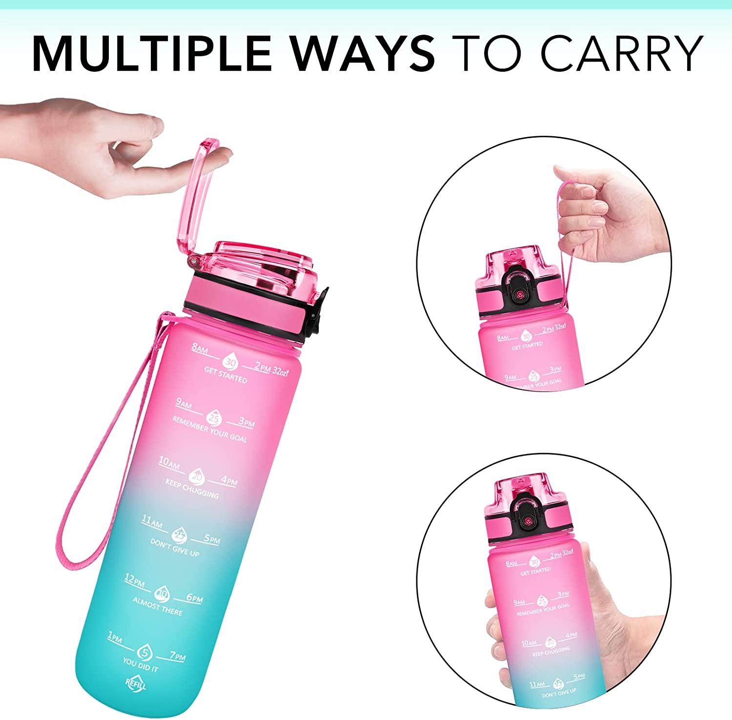 32oz Motivational Water Bottle With Time Marker BPA Free Reusable