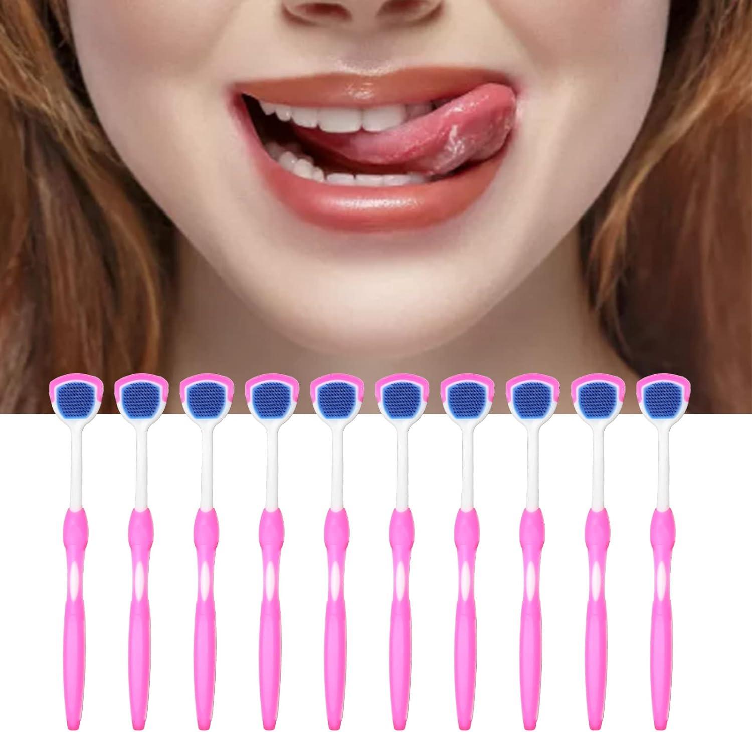 10Pcs Tongue Brush Long Handle Silicone Tongue Scraper Tongue Cleaner Helps  Fight Bad Breath for Tongue Mouth(Pink)