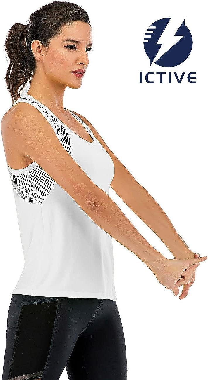 ICTIVE Workout Tank Tops for Women Loose fit Yoga Tops for Women Mesh Racerback  Tank Tops Open Back Muscle Tank Medium White