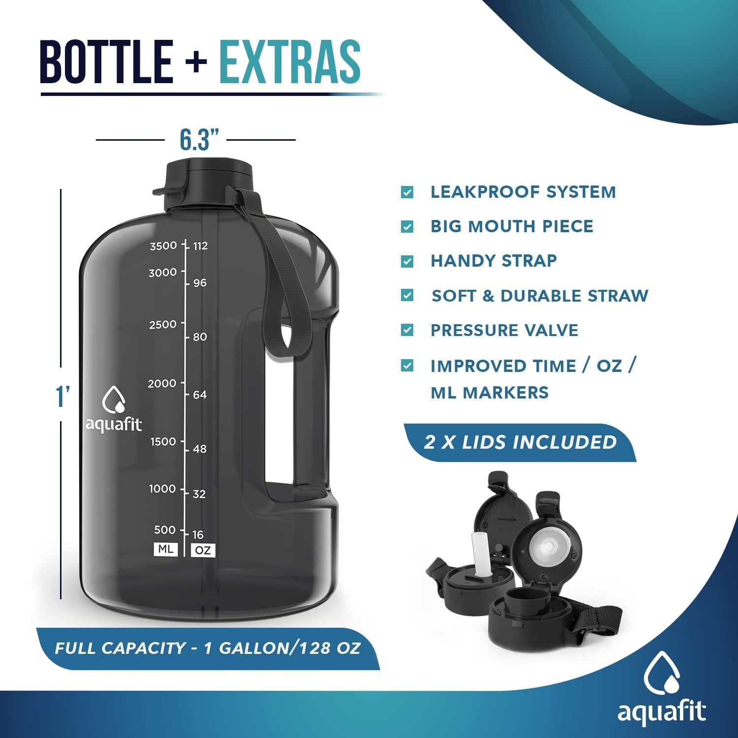 AQUAFIT - Water Bottle - Motivational Water Bottle, Big Water Bottle with  Time Marker - 1 Gallon, Gray