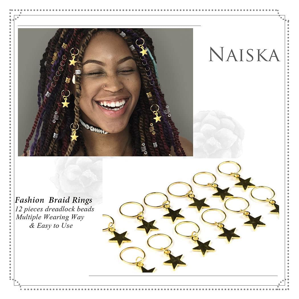 NAISKA 24Pcs Gold Butterfly Braid Clips Dreadlock Accessories Hair Jewelry  for Braid Colorful Butterflies Braid Charms Flower Hair Clips Cuffs Rings