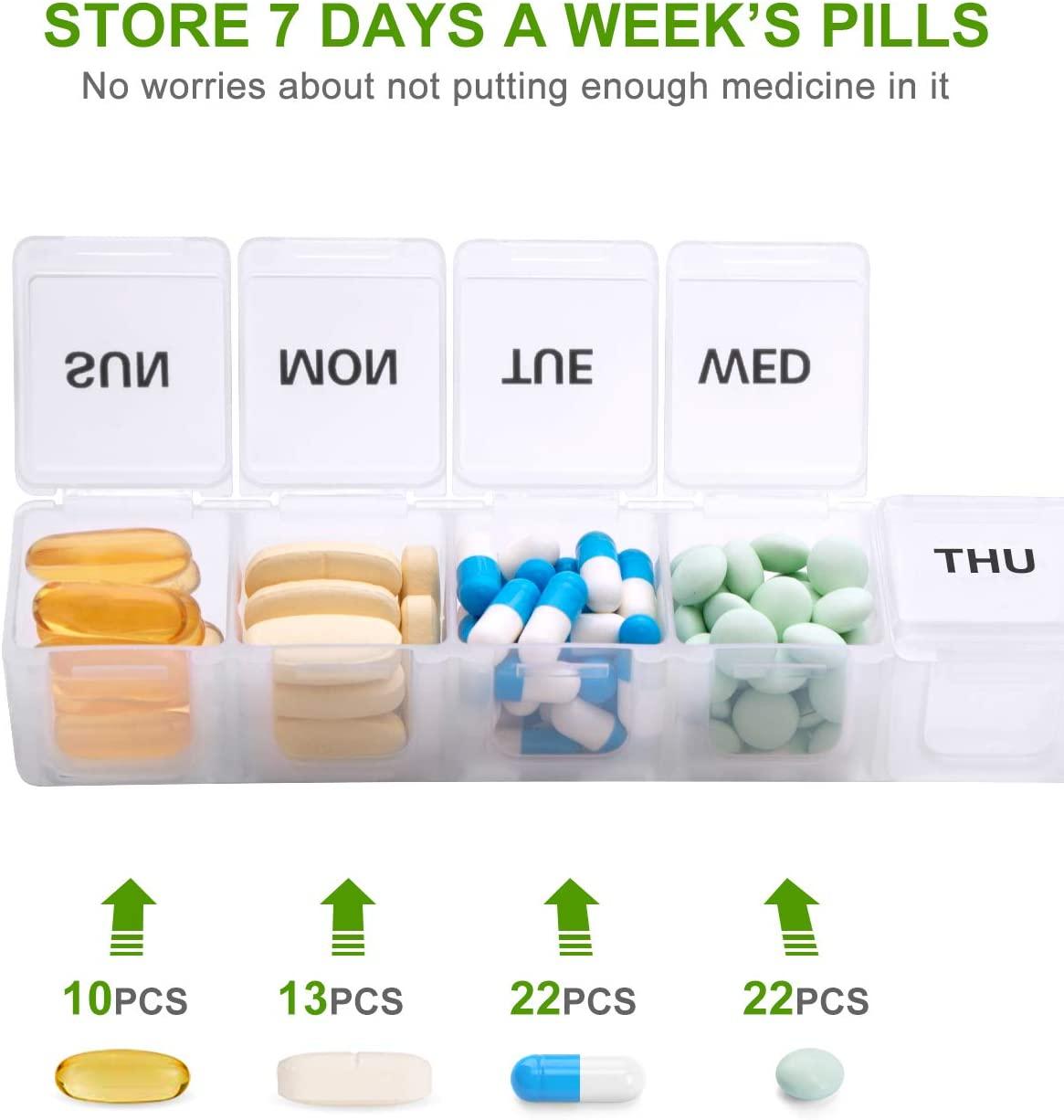 Weekly Pill Organizer 7 Day 2 Times A Day, Sukuos Large Daily Pill Cases  For Pills/vitamin/fish Oil/supplements