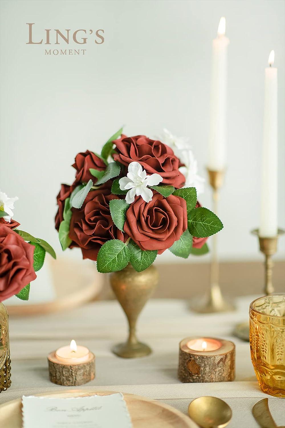 Burgundy Rose Heads, Artificial Flowers, Wedding Centerpieces, Silk Roses, Faux Flowers, Wedding Decorations