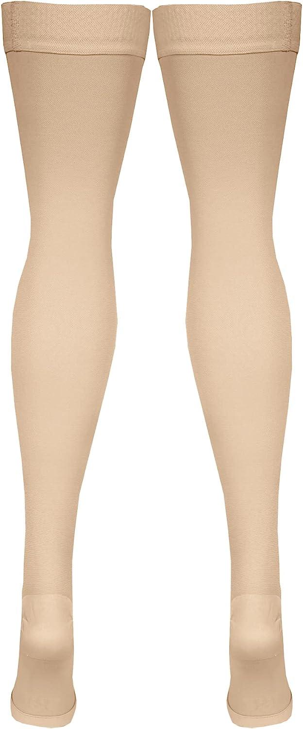   Basic Care Medical Compression Stockings, 20-30 mmHg  Support, Women & Men Thigh Length Hose, Open Toe, Beige, X-Large  (Previously NuVein) : Health & Household